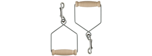 Pilates handles with carabiners for Contrology equipment installation.