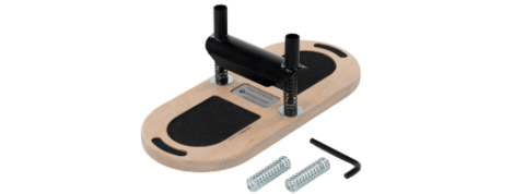 Universal Pilates foot board with non-slip surface and springs.