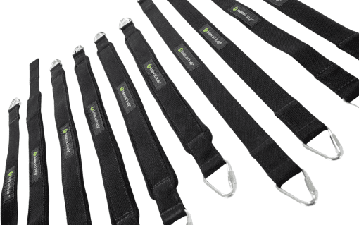 Various types of footstraps for Pilates equipment including cotton and padded varieties.