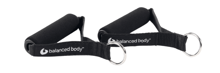 Balanced Body Pilates Handles with Ergonomic Design Balanced Body ergonomic Pilates handles with D-ring attachment.