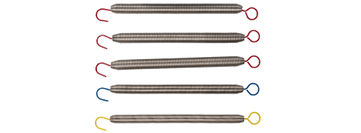 Color-coded Pilates springs with snap clips for varying resistance