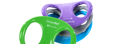 Ergonomic grey SmartBell with dual grips, lightweight, 0.7 kg.