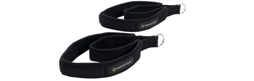 Black polypropylene padded straps for Pilates reformers.