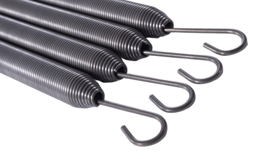 Close-up of Contrology Springs with long hooks for Pilates reformer