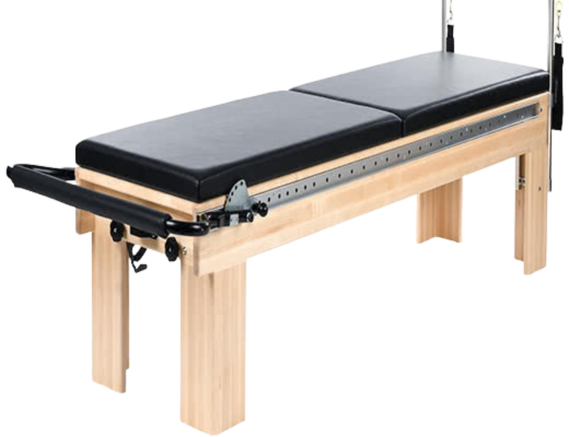 Black twin mats on Pilates reformer with wooden frame