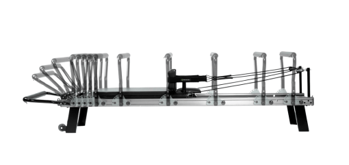 Balanced Body Infinity Footbar system showing full-length travel adjustments.