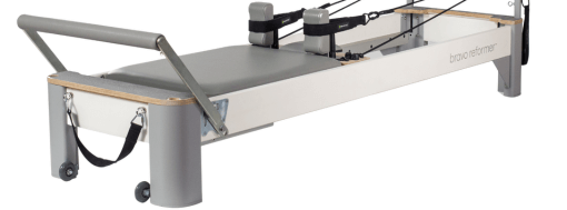 Pilates reformer with ultra-smooth carriage and dove-colored upholstery